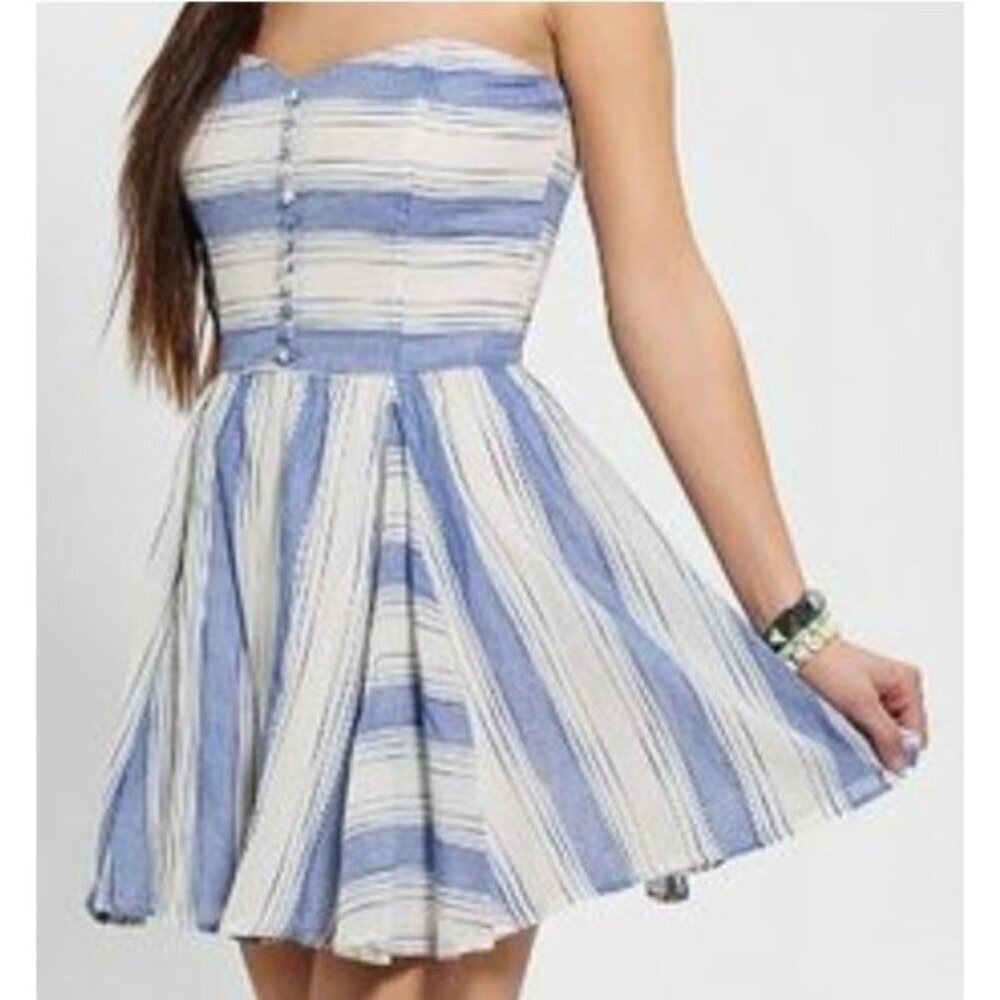 Lucca Couture White & Blue Striped Strapless Mini Dress Size 6